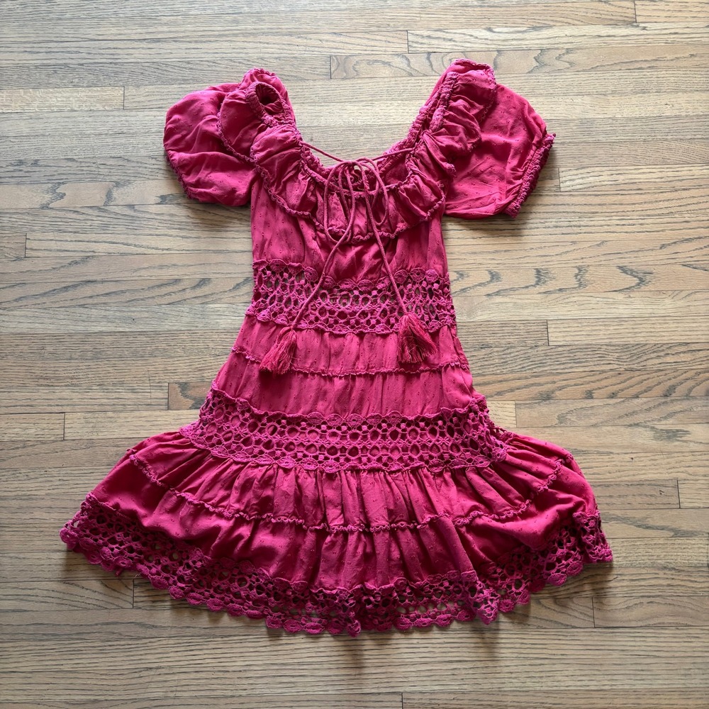 Free People Cruel Intentions Mini Dress Raspberry Peasant Ruffle Boho Womens 4 - Picture 3 of 8